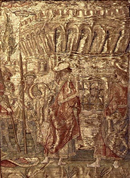 Lärjungarna besöker Johannes Döparen i fängelset, gobeläng som skildrar scener ur helgonets liv (textil) av Antonio Pollaiuolo
