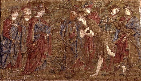 Mötet mellan Johannes Döparen och Kristus, gobeläng som skildrar scener ur helgonets liv (textil) av Antonio Pollaiuolo