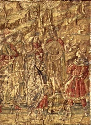 Mötet mellan Johannes Döparen och skatteindrivarna, gobeläng som skildrar helgonets liv (textil) av Antonio Pollaiuolo