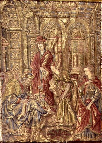 Namnet på Johannes Döparen, gobeläng som skildrar scener ur helgonets liv (textil) av Antonio Pollaiuolo
