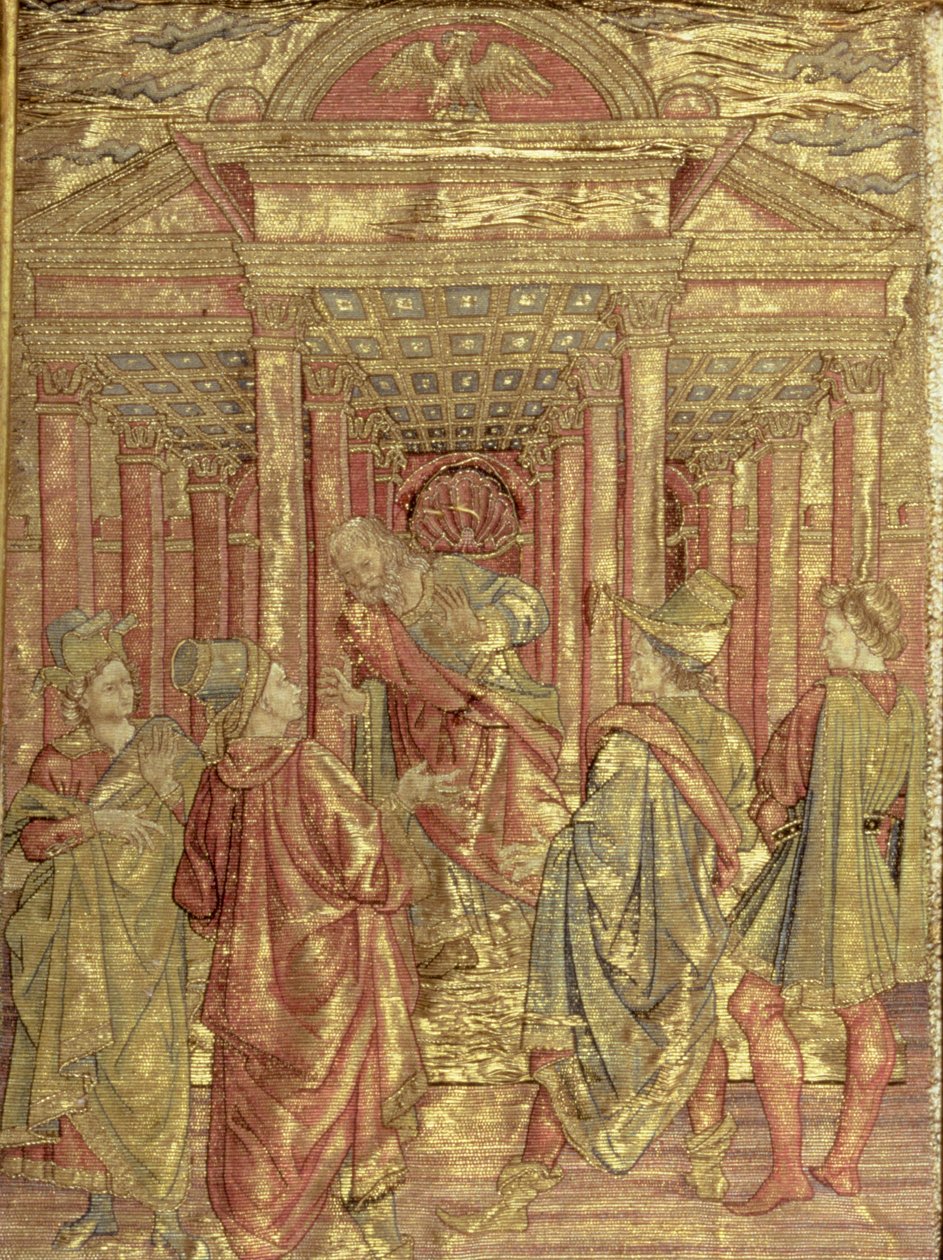 Zacharias lämnar templet, gobeläng som skildrar scener ur Johannes Döparens liv (textil) av Antonio Pollaiuolo