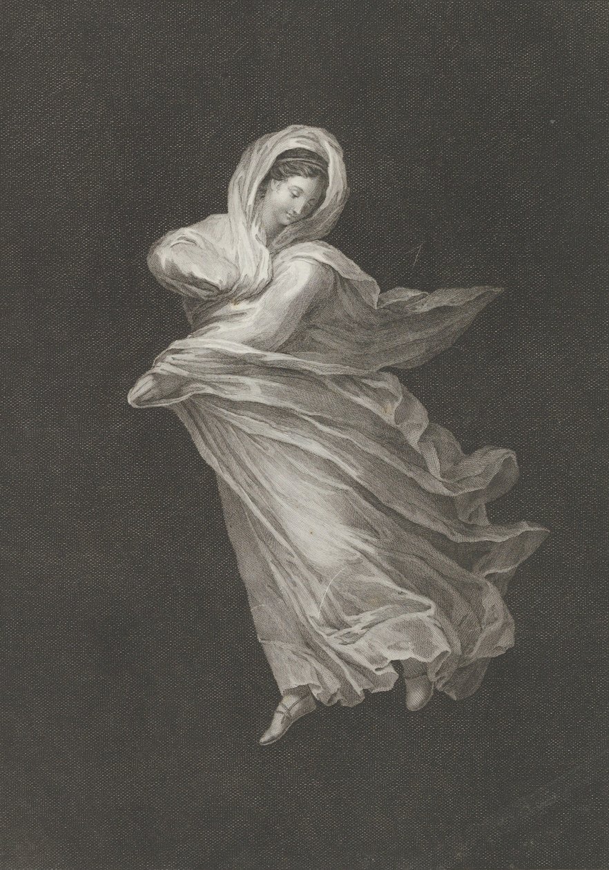 En bacchante klädd i flytande draperi, tittar ner, höger arm böjd och vänster arm ..., ca. 1795-1847. av Antonio Ricciani