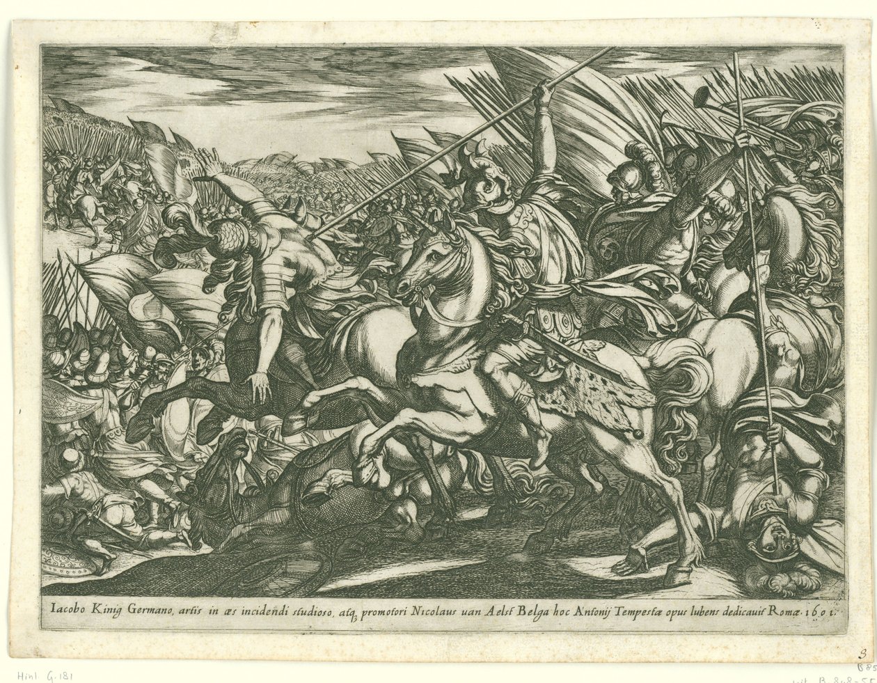 Attack av kavalleriet med två män genomborrade av spjut Battle Scenes (serie 3) (serietitel) av Antonio Tempesta