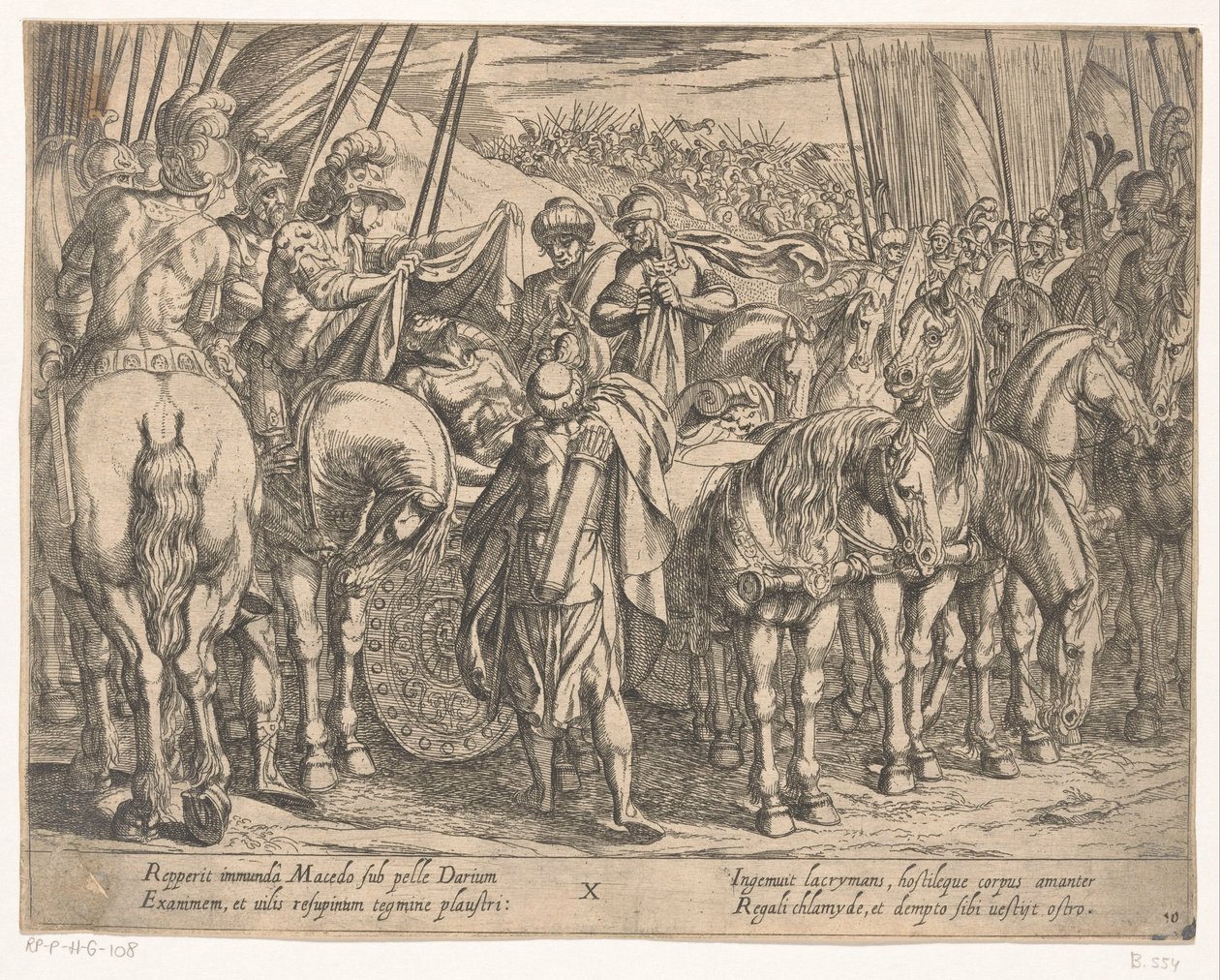 Alexander den store hittar Darius kropp Alexander den stores gärningar (serietitel) Alexandri magni praecipvae res gestae (serietitel) av Antonio Tempesta