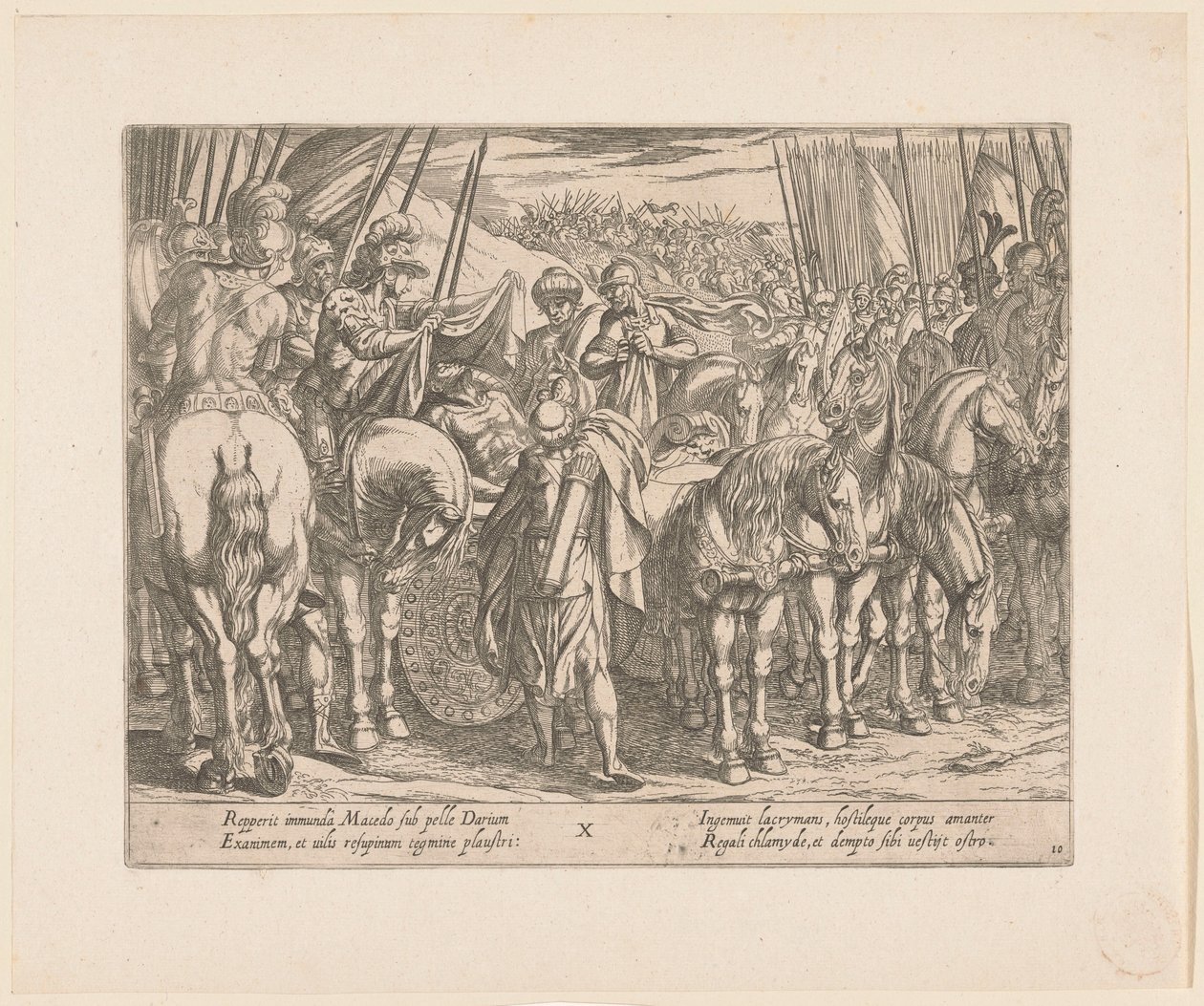 Alexander den store hittar Darius kropp Alexander den stores gärningar (serietitel) Alexandri magni praecipvae res gestae (serietitel) av Antonio Tempesta