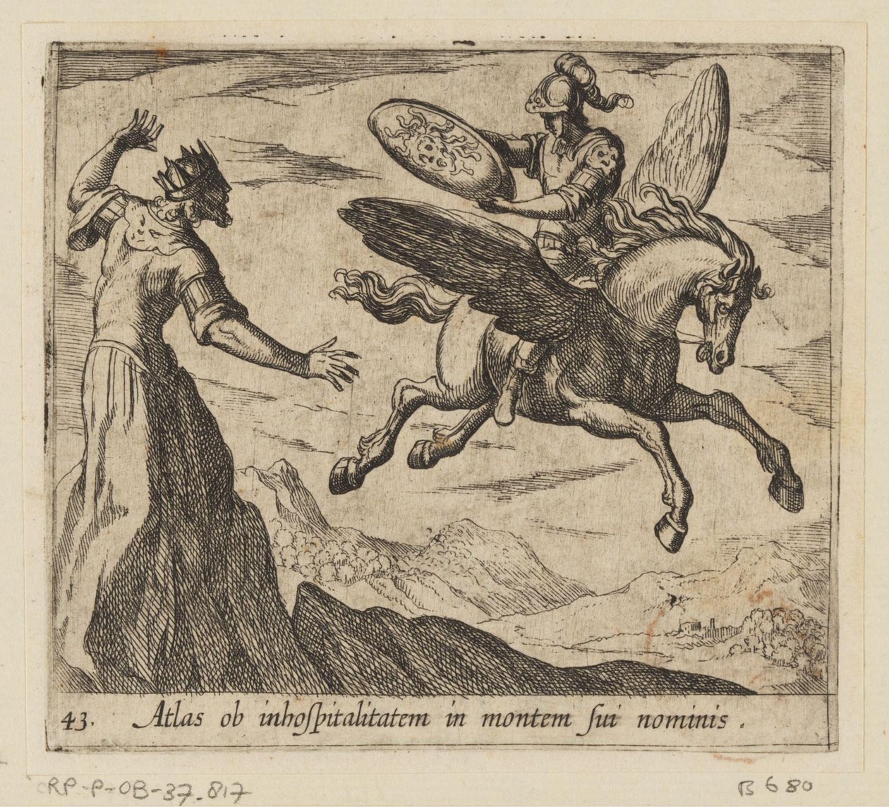 Atlas förvandlades till ett berg Atlas på grund av ogästvänlighet på berget av hans namn (titel på objekt) Metamorfoseon eller transformationer (serietitel) Metamorfosen van Ovidius (serietitel) av Antonio Tempesta