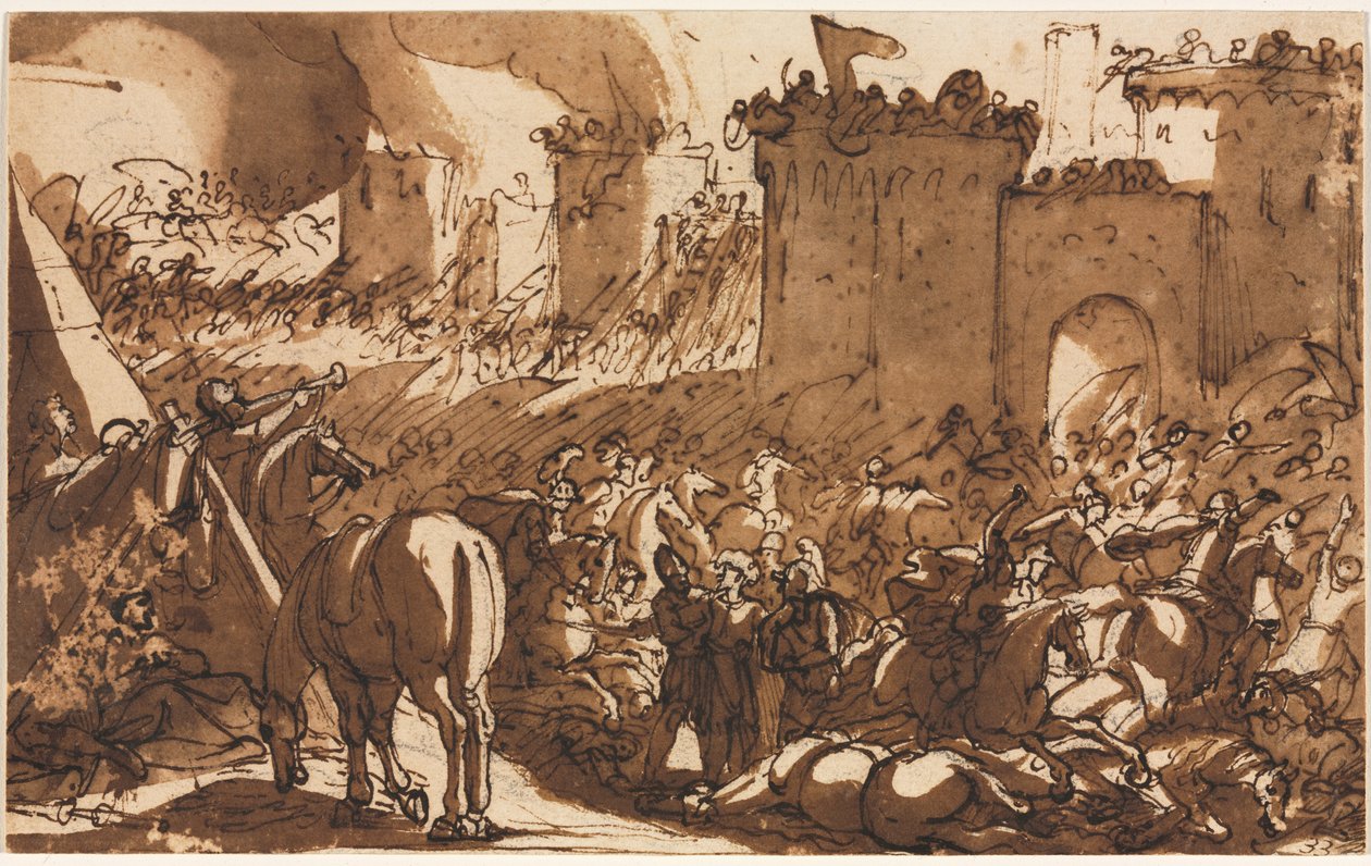 Slagscen med ett fort, första tredje 1600-talet. av Antonio Tempesta