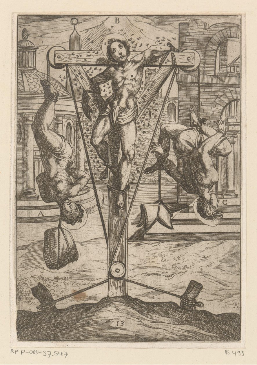 Exponering för insekter och hängningar Tortyr som lidit av kristna martyrer (serietitel) Varia tormentorum et supplicioru crudelium (...) (serietitel) av Antonio Tempesta
