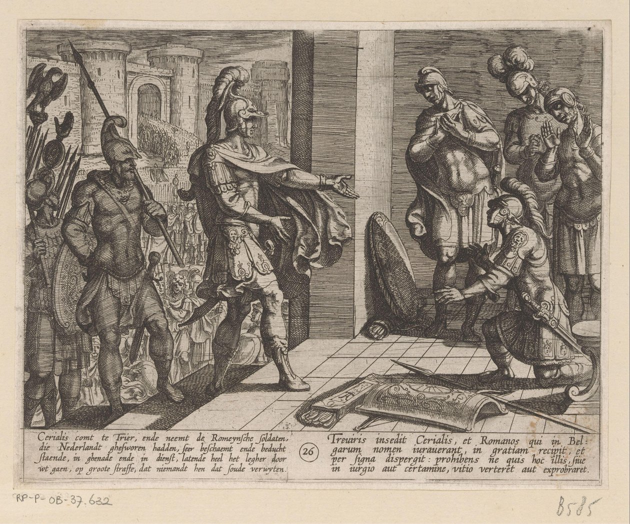Cerialis förlåter romerska soldater som hade hjälpt Julius Civilis De bataviska krigen mot romarna (serietitel) Batavorum cum Romanis Bellum (serietitel) av Antonio Tempesta