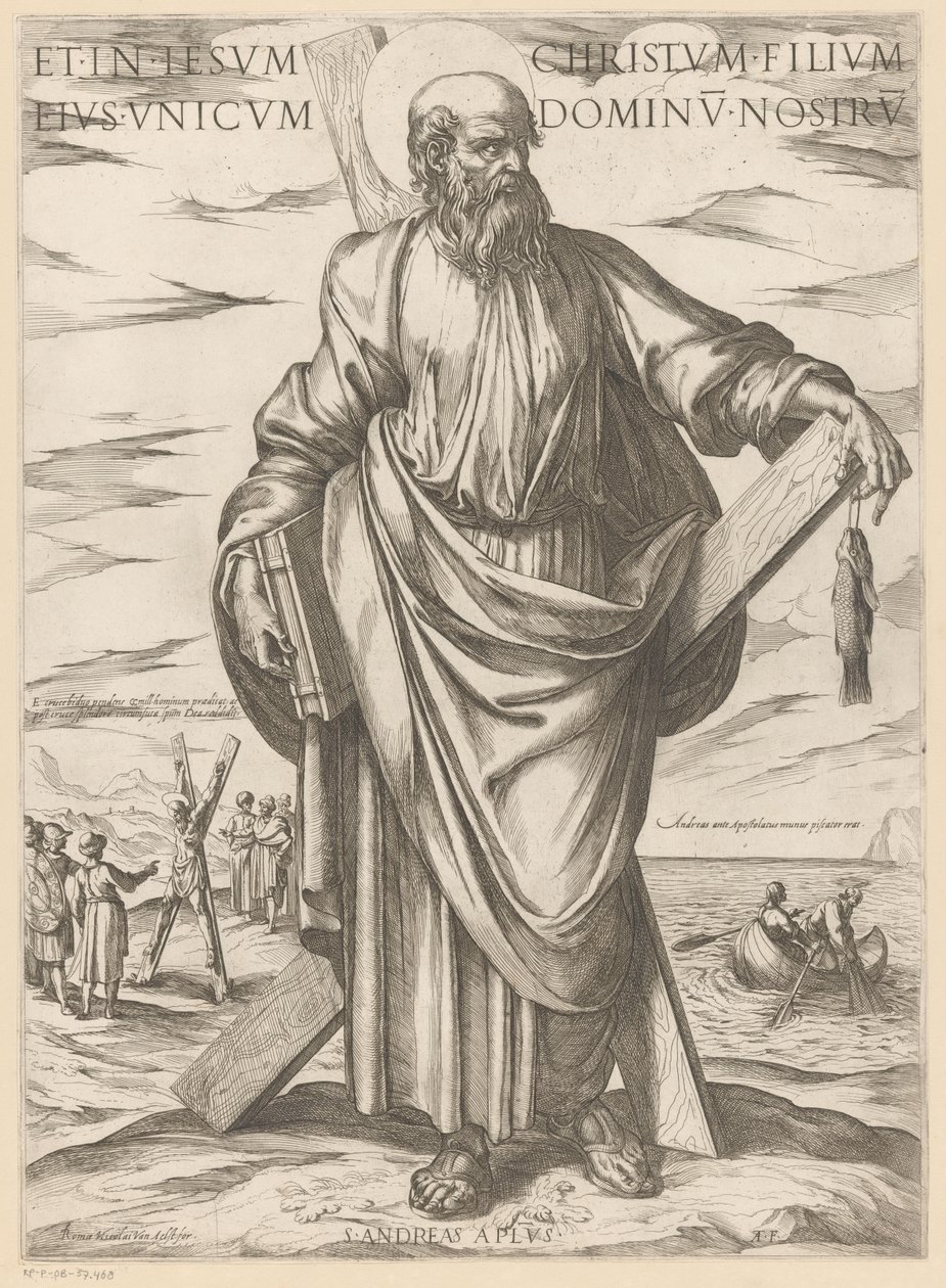 Av St Andrew Och i Jesus Kristus, hans ende son, vår Herre (titel på objektet) Kristus, Maria och aposteln (serietitel) av Antonio Tempesta