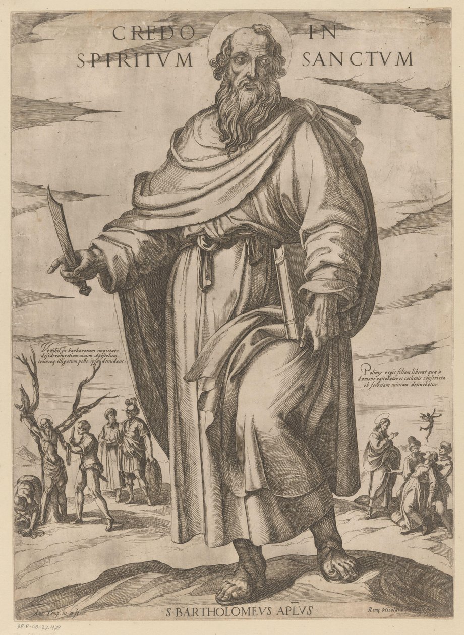 Av Saint Bartholomew Jag tror på den helige Ande (titel på objekt) Kristus, Maria och aposteln (serietitel) av Antonio Tempesta
