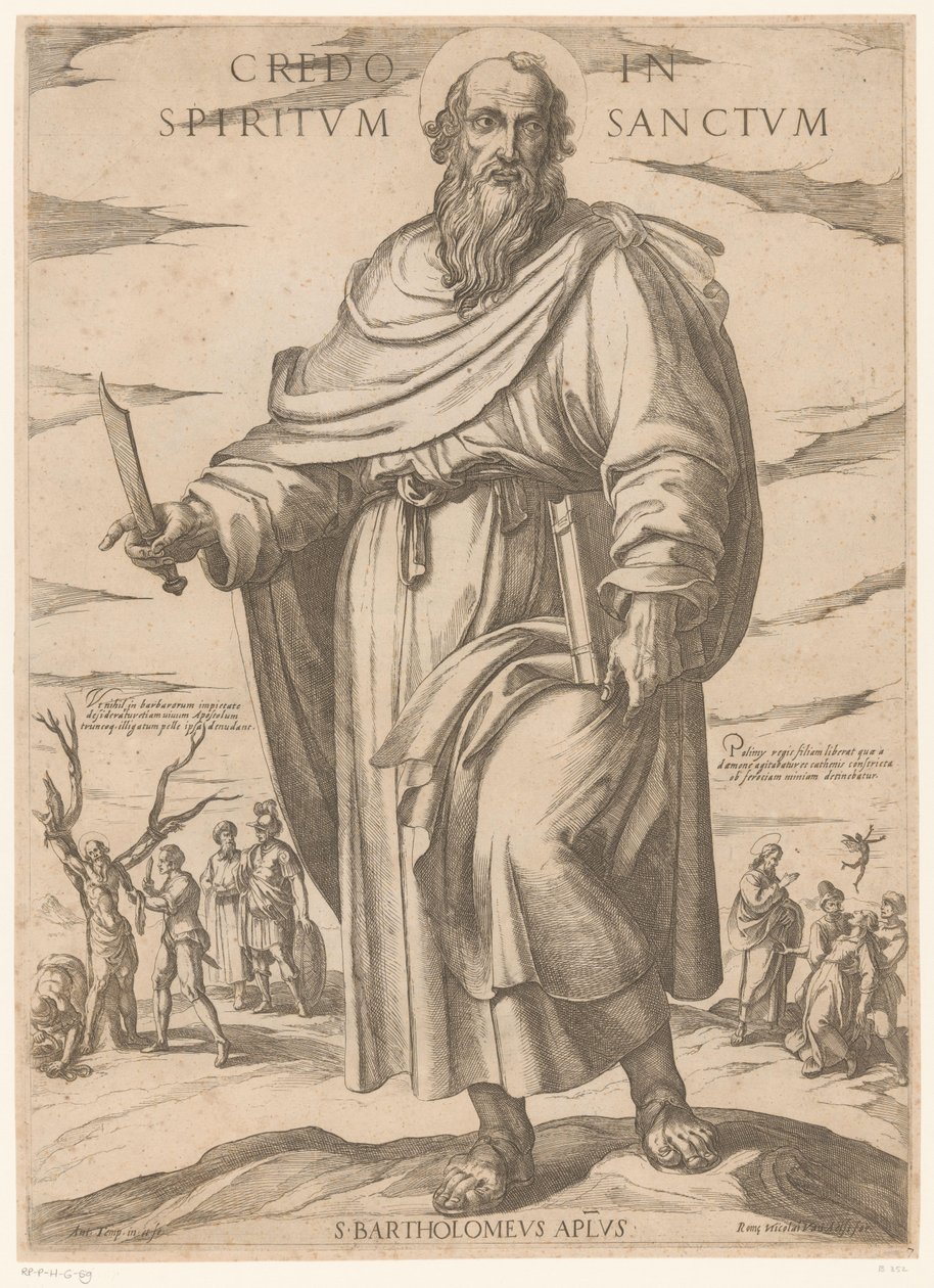 Av Saint Bartholomew Jag tror på den helige Ande (titel på objekt) Kristus, Maria och aposteln (serietitel) av Antonio Tempesta