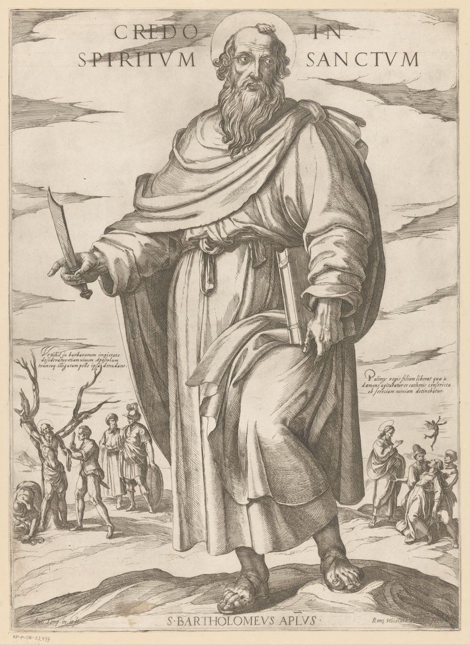 Av Saint Bartholomew Jag tror på den helige Ande (titel på objekt) Kristus, Maria och aposteln (serietitel) av Antonio Tempesta