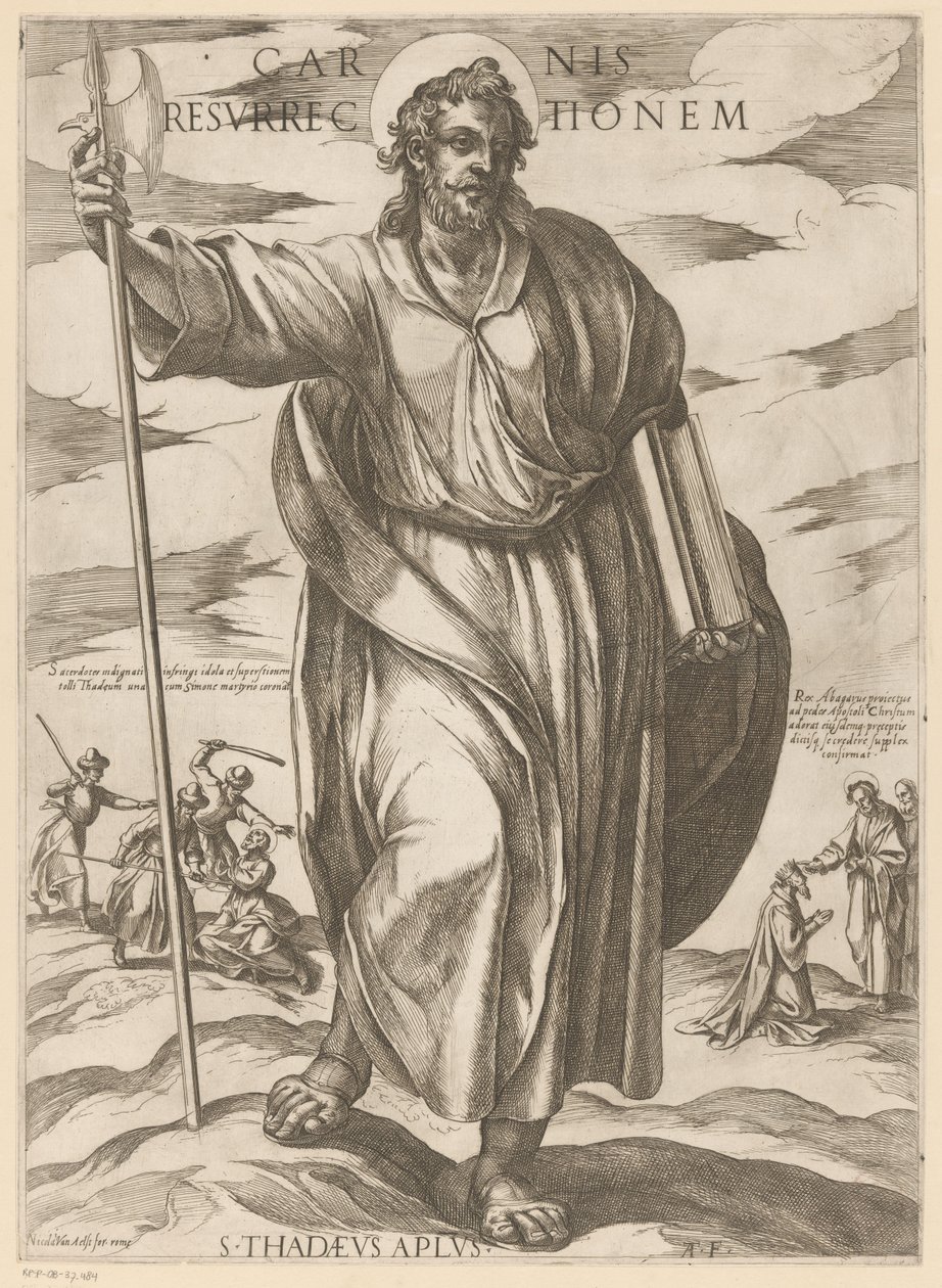 Den helige Judas Taddeus Köttets uppståndelse (titel på objekt) Kristus, Maria och aposteln (serietitel) av Antonio Tempesta
