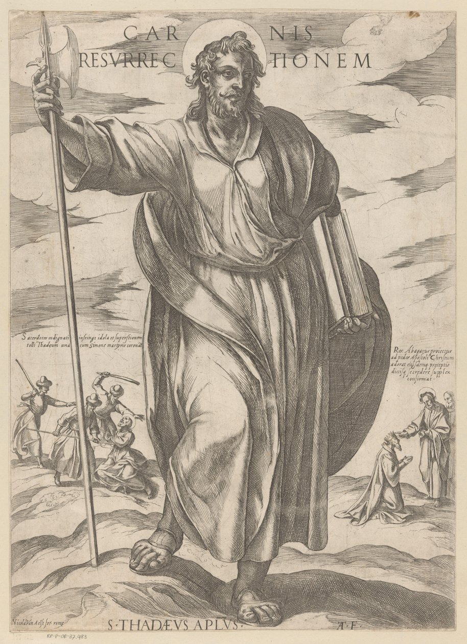 Den helige Judas Taddeus Köttets uppståndelse (titel på objekt) Kristus, Maria och aposteln (serietitel) av Antonio Tempesta