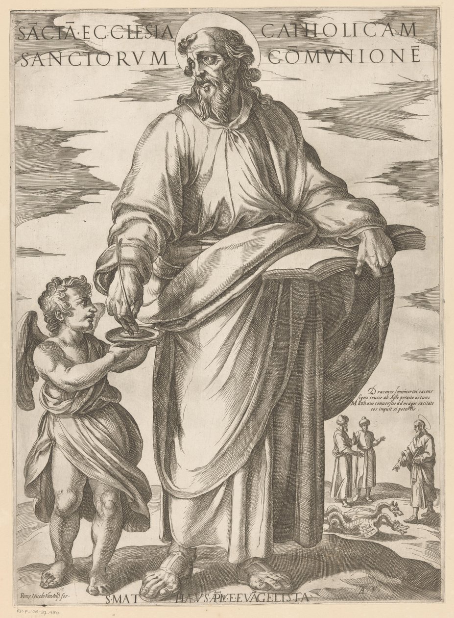 Av Sankt Matteus Heliga katolska kyrkan i de heligas gemenskap (titel på objektet) Kristus, Maria och aposteln (serietitel) av Antonio Tempesta