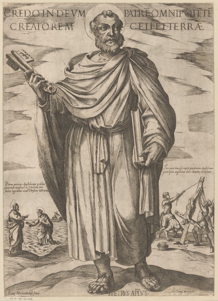 Av Sankt Peter Jag tror på gud, fadern allsmäktige skaparen av himmel och jord (titel på objekt) Kristus, Maria och aposteln (serietitel) av Antonio Tempesta