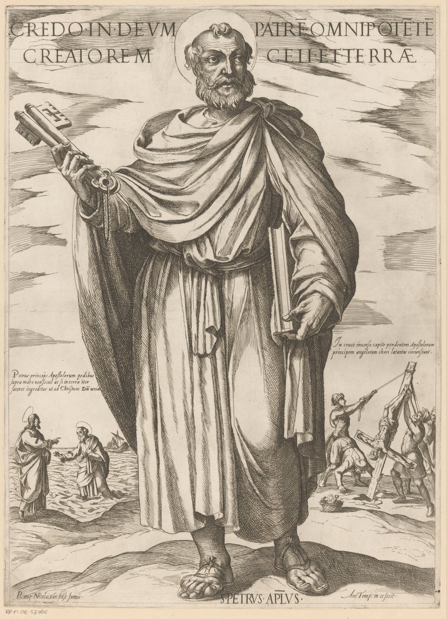 Av Sankt Peter Jag tror på gud, fadern allsmäktige skaparen av himmel och jord (titel på objekt) Kristus, Maria och aposteln (serietitel) av Antonio Tempesta
