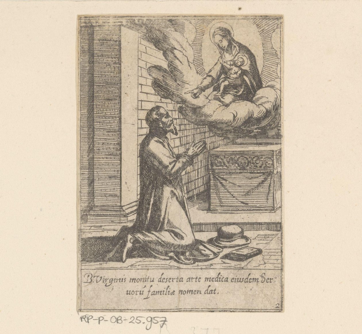 De heilige Philippus plaast zich onder de hoede van Maagd Maria Het Leven van Philippus Benitius (serietitel) B. Philippi Benicius Florens liv. ord. Servant of B. Mary the Virgin (serietitel) av Antonio Tempesta