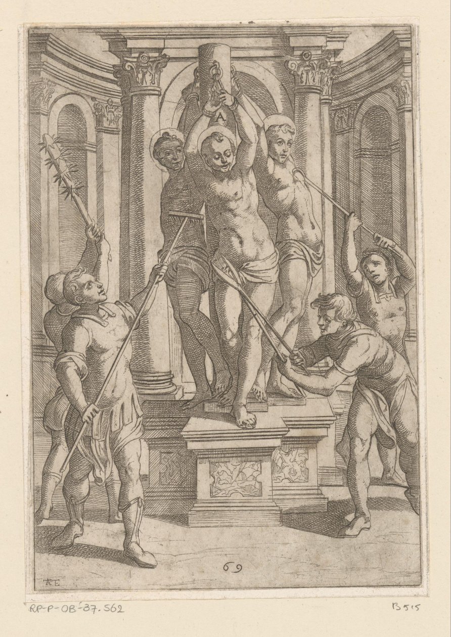 Tortyr med spetsiga pinnar Tortyr som lidit av kristna martyrer (serietitel) Varia tormentorum et supplicioru crudelium (...) (serietitel) av Antonio Tempesta