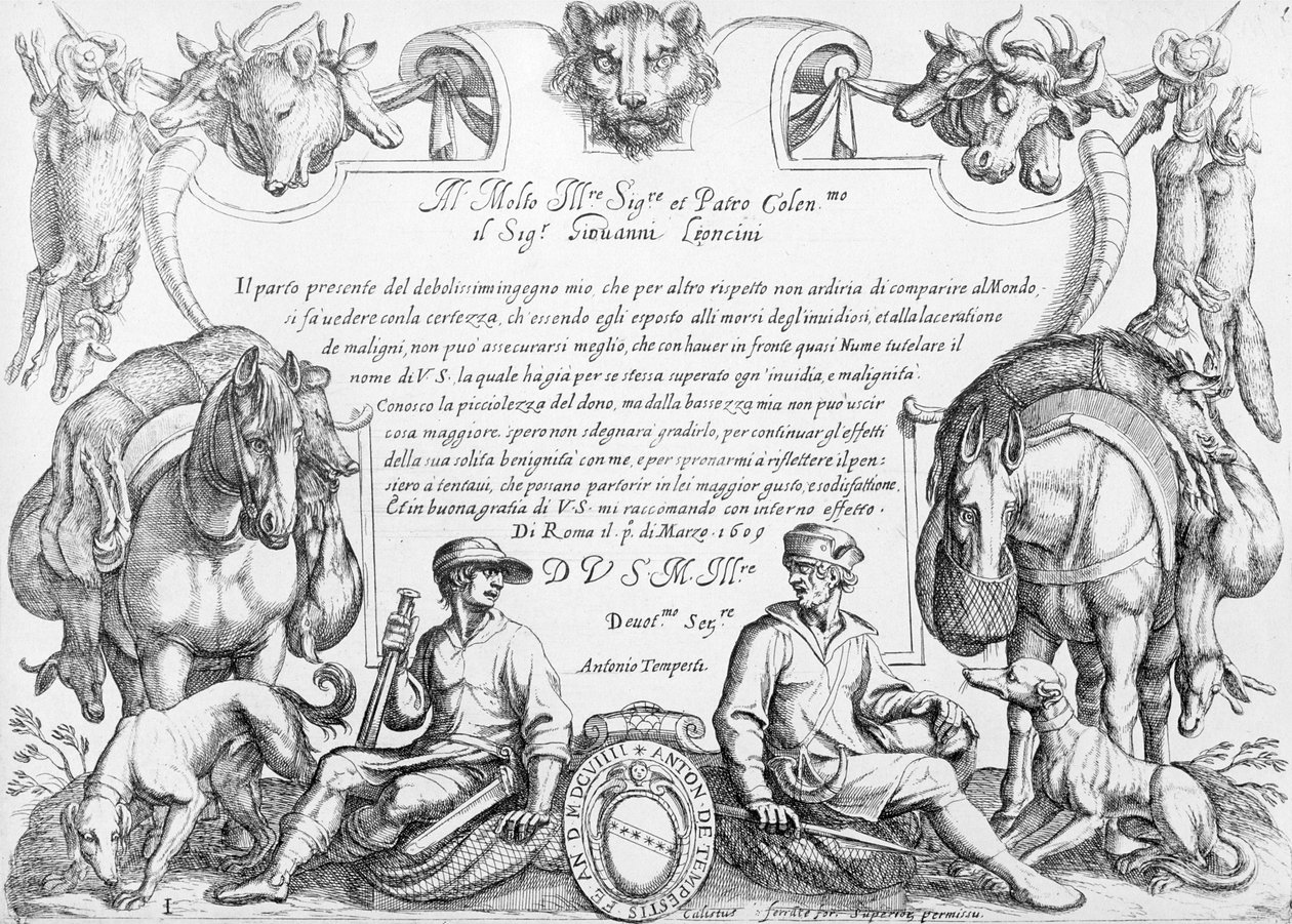 Frontispice till en serie jaktscener, 1609 av Antonio Tempesta