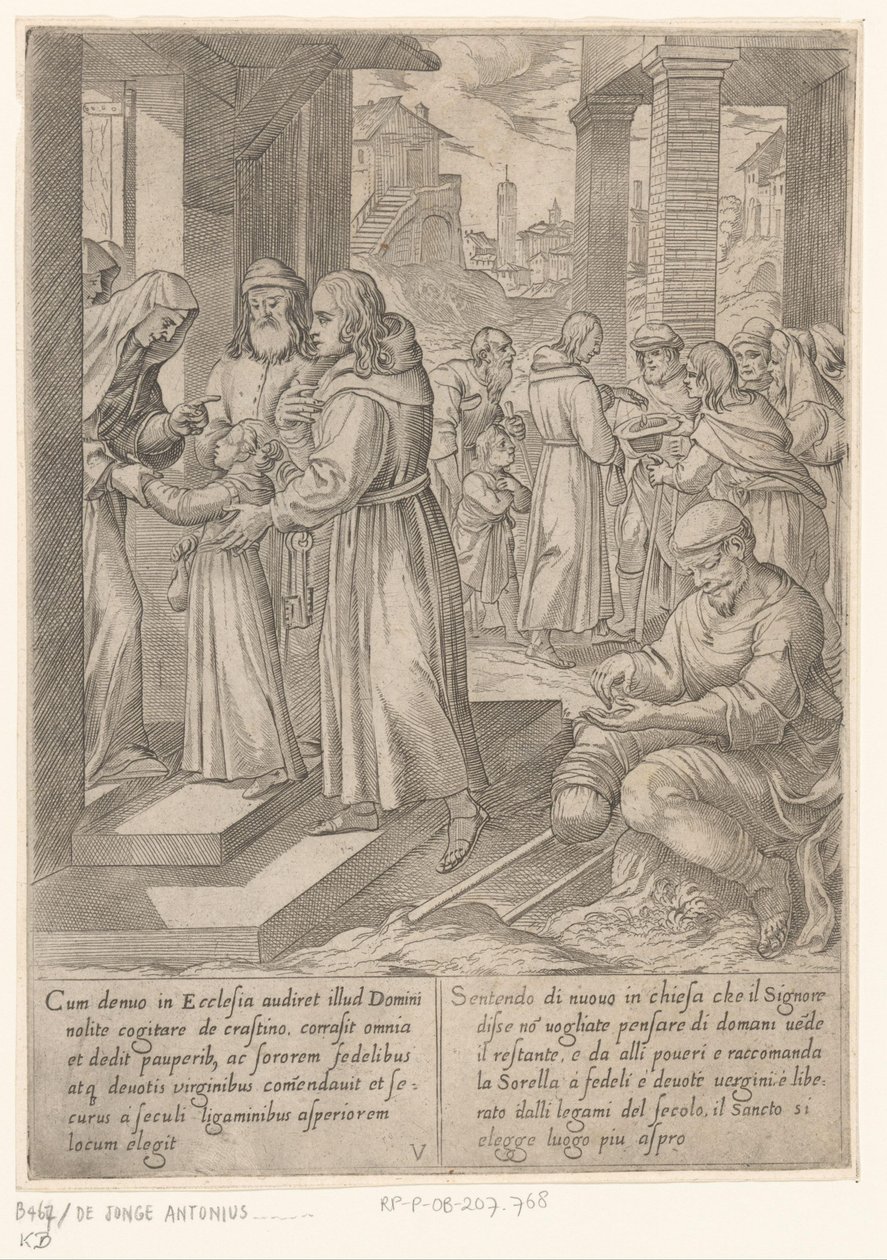 H. Antonius tar med sin syster till nunnorna The Life of Saint Anthony the Great (serietitel) av Antonio Tempesta