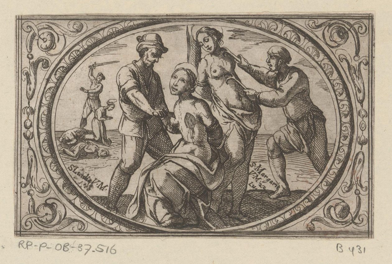 H. Licidia i H. Margarita Romeinse martelaressen (serietitel) Imagini di moltes vergini Rom nel martirio (serietitel) av Antonio Tempesta