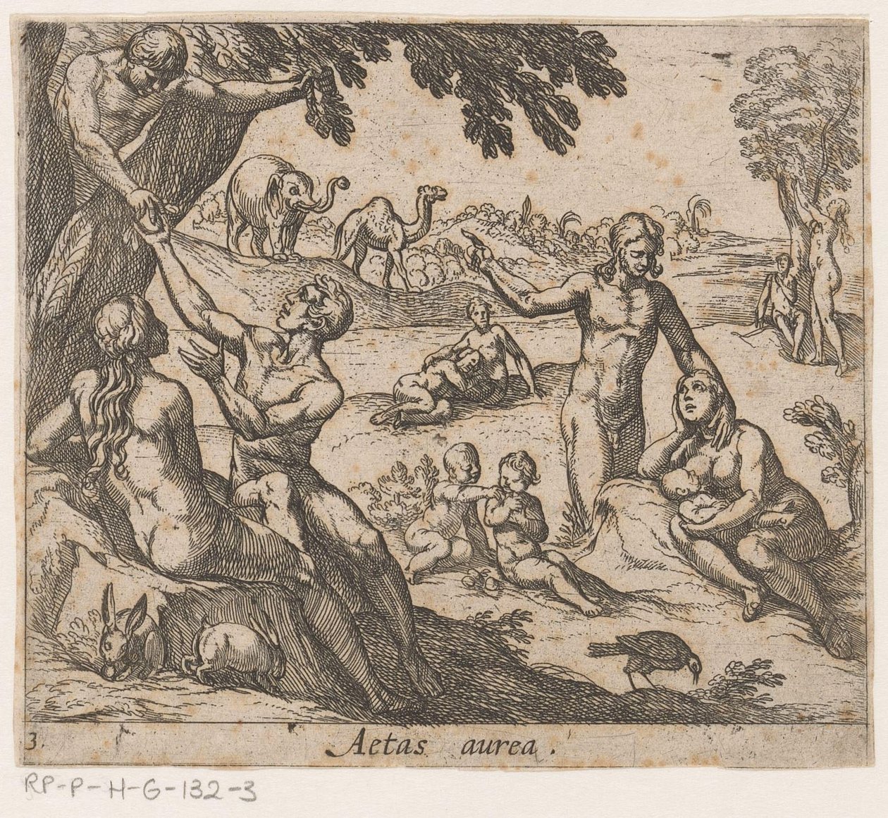 Den gyllene åldern Aetas aurea (titel på objekt) Metamorphoseon sive transformationum (serietitel) Metamorphoses of Ovid (serietitel) av Antonio Tempesta