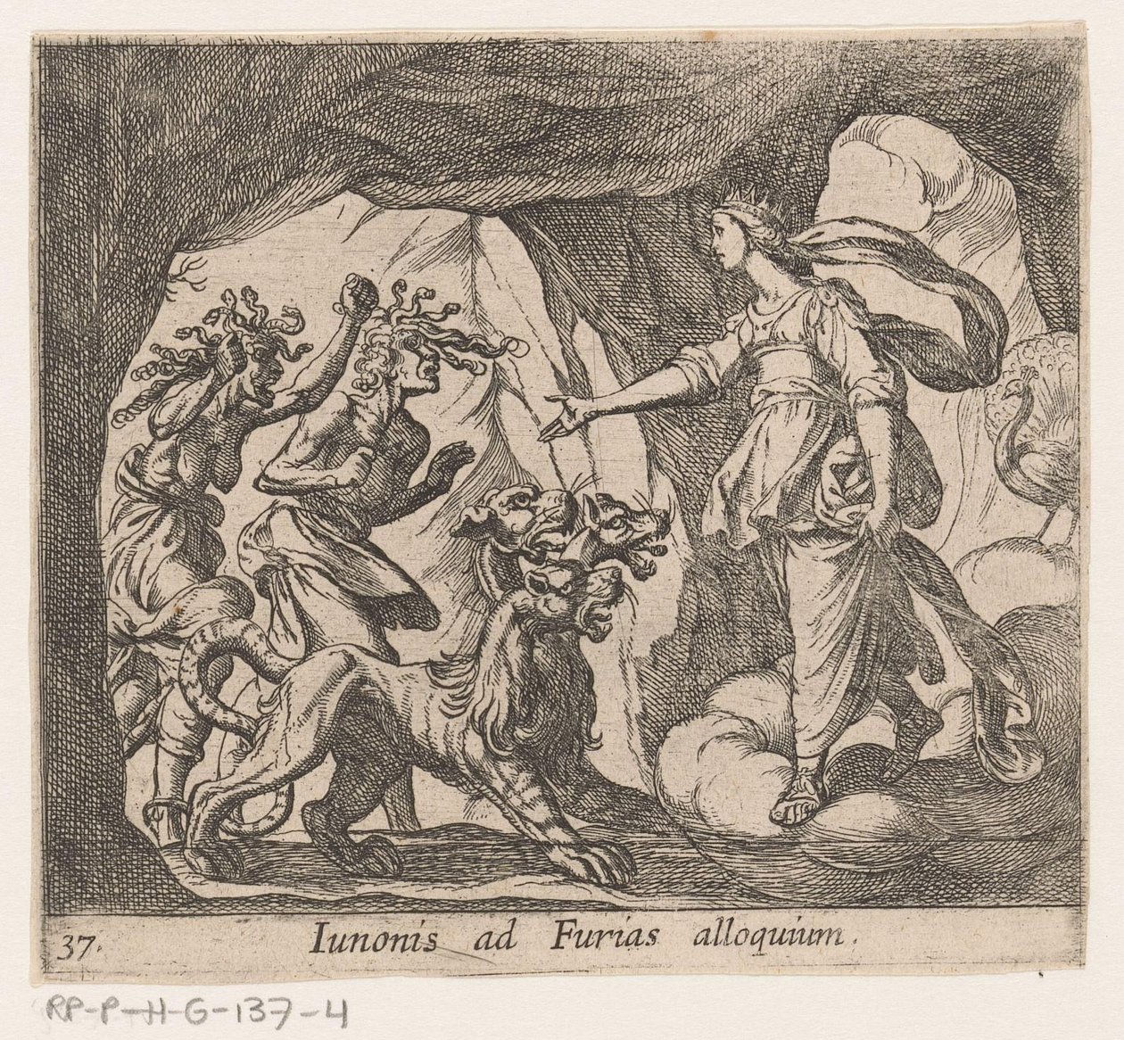 Juno en de Furien vid de port van de Hades Junos adress till furierna (titel på objekt) Metamorfoseon eller transformationer (serietitel) Metamorfosen van Ovidius (serietitel) av Antonio Tempesta