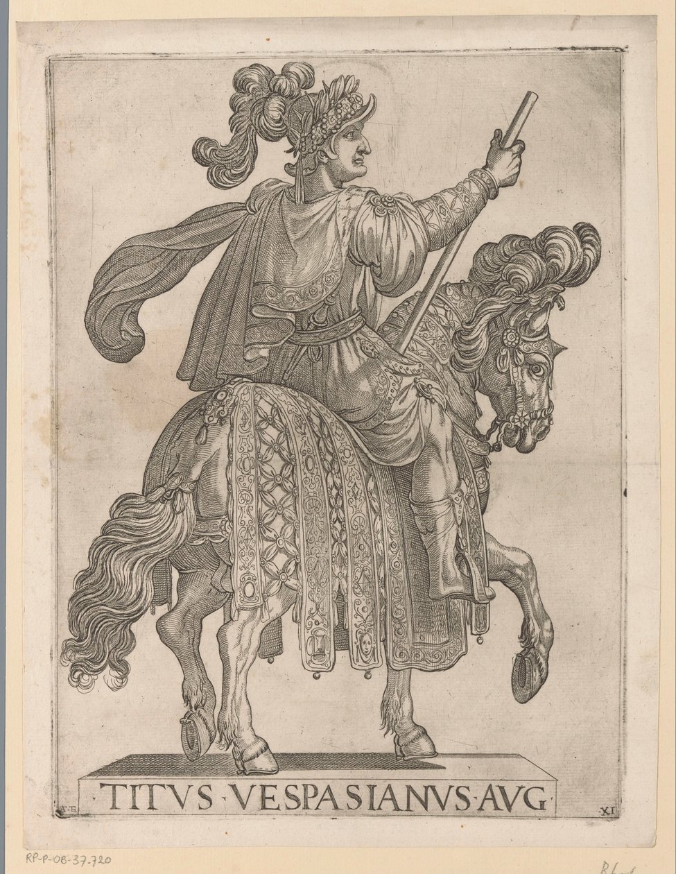Kejsar Titus till häst De första tolv romerska kejsarna till häst (serietitel) XII caesares in equestri (serietitel) av Antonio Tempesta