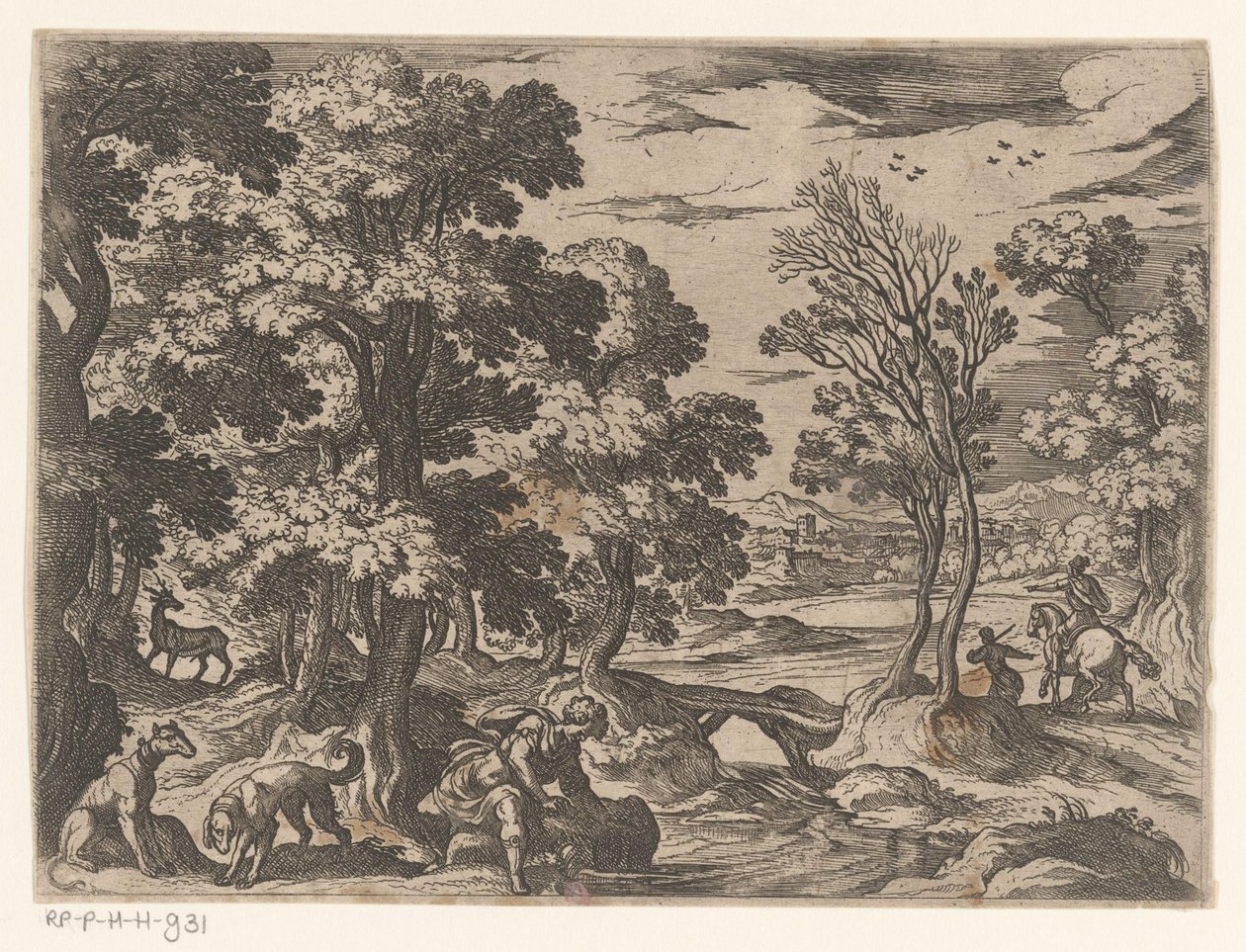 Landskap med Narcissus Landskap med mytologiska scener (serietitel) av Antonio Tempesta
