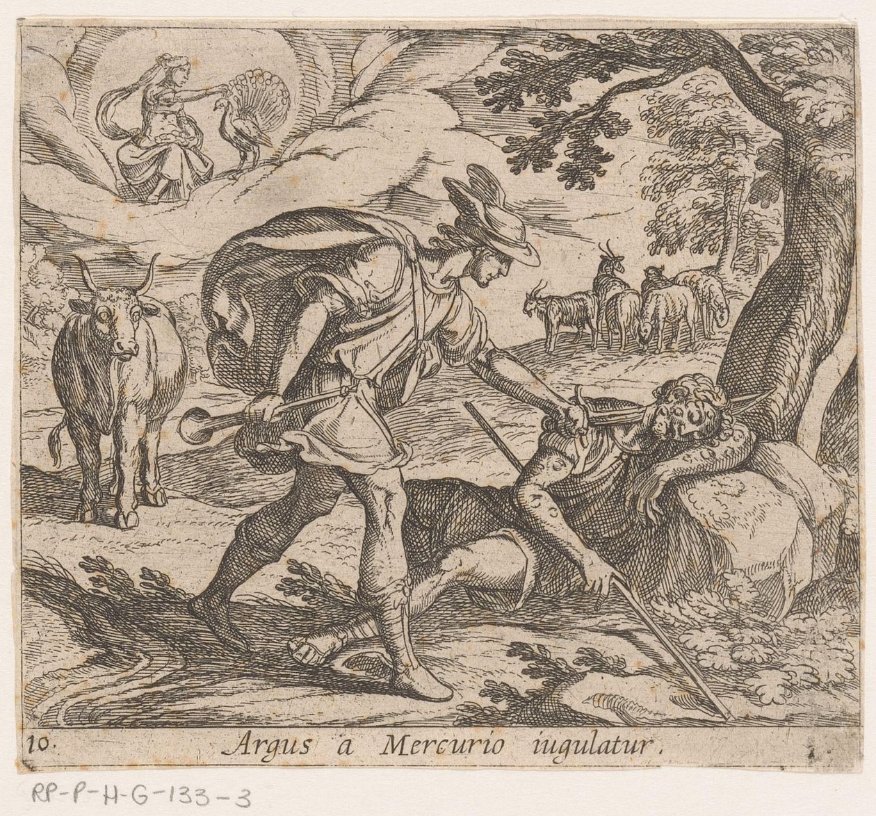 Mercury doodt Argus Argus stryps av Merkurius (titel på objekt) Metamorfoseon eller transformationer (serietitel) Metamorfosen van Ovidius (serietitel) av Antonio Tempesta