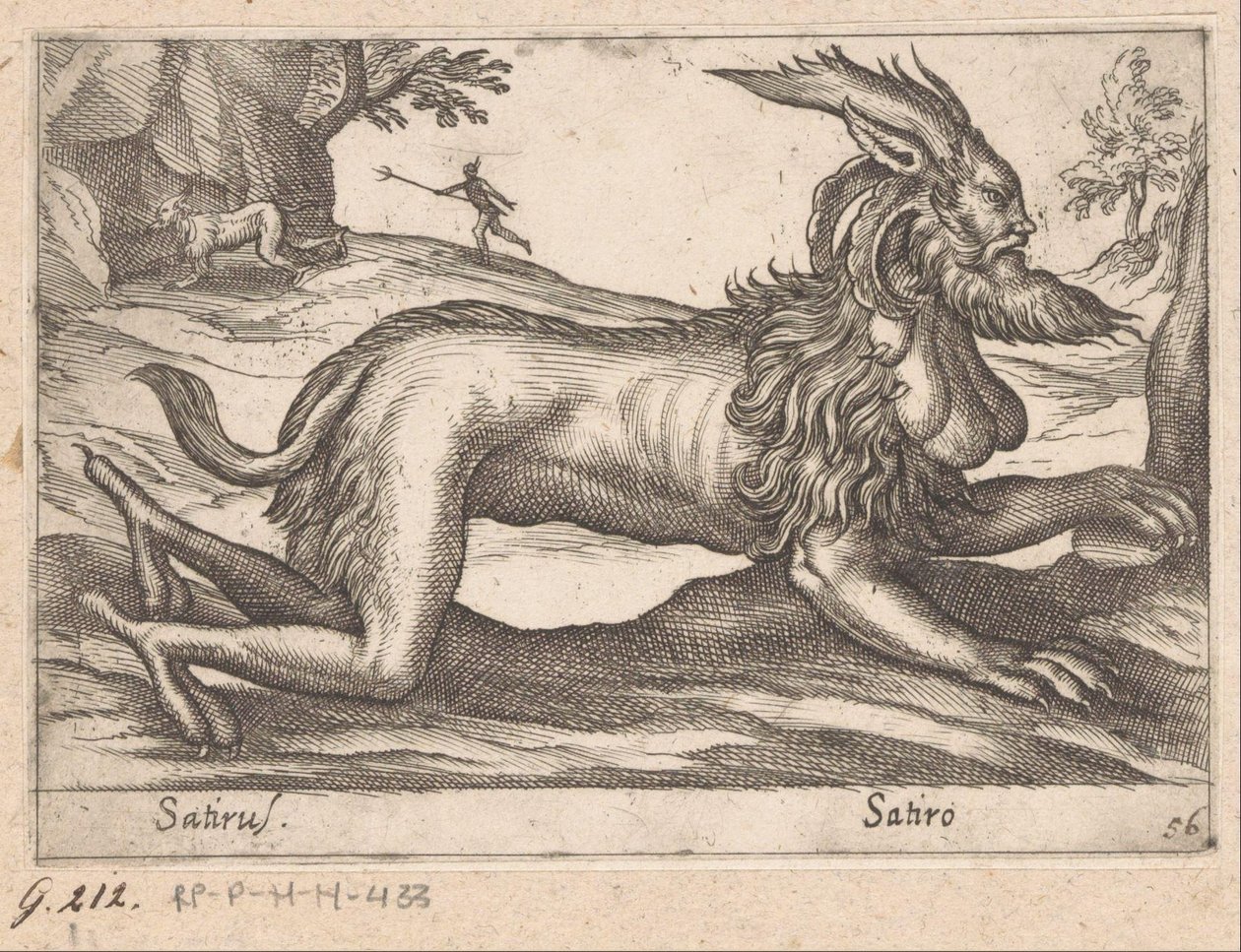 monstruös varelse Satirus/ Satiro (titel på objekt) Djur och mytiska varelser (serietitel) Nova raccolta de li animali piu curiosi del mondo (serietitel) av Antonio Tempesta