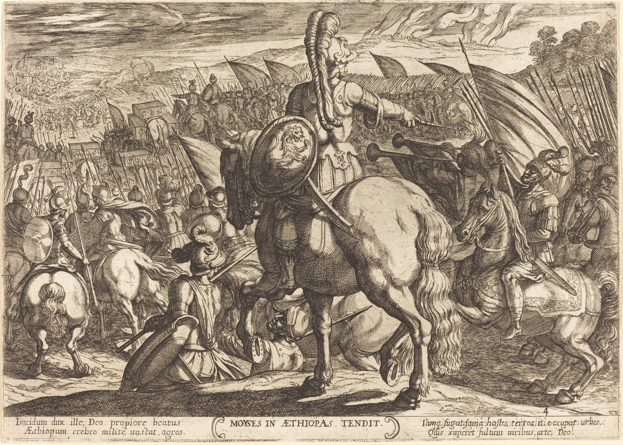 Moses får den hebreiska armén att marschera mot etiopierna av Antonio Tempesta