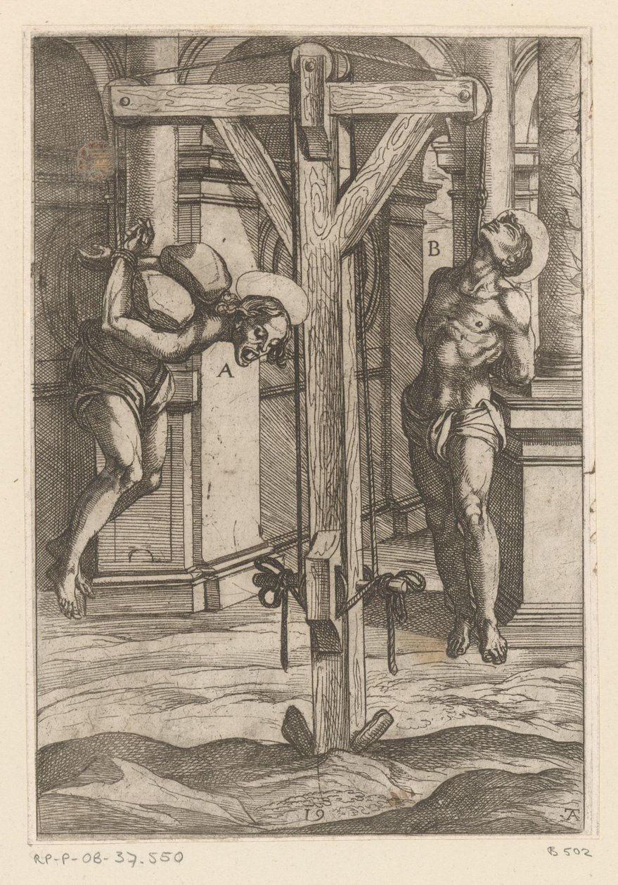 Hängande på korset Tortyr som lidit av kristna martyrer (serietitel) Varia tormentorum et supplicioru crudelium (...) (serietitel) av Antonio Tempesta