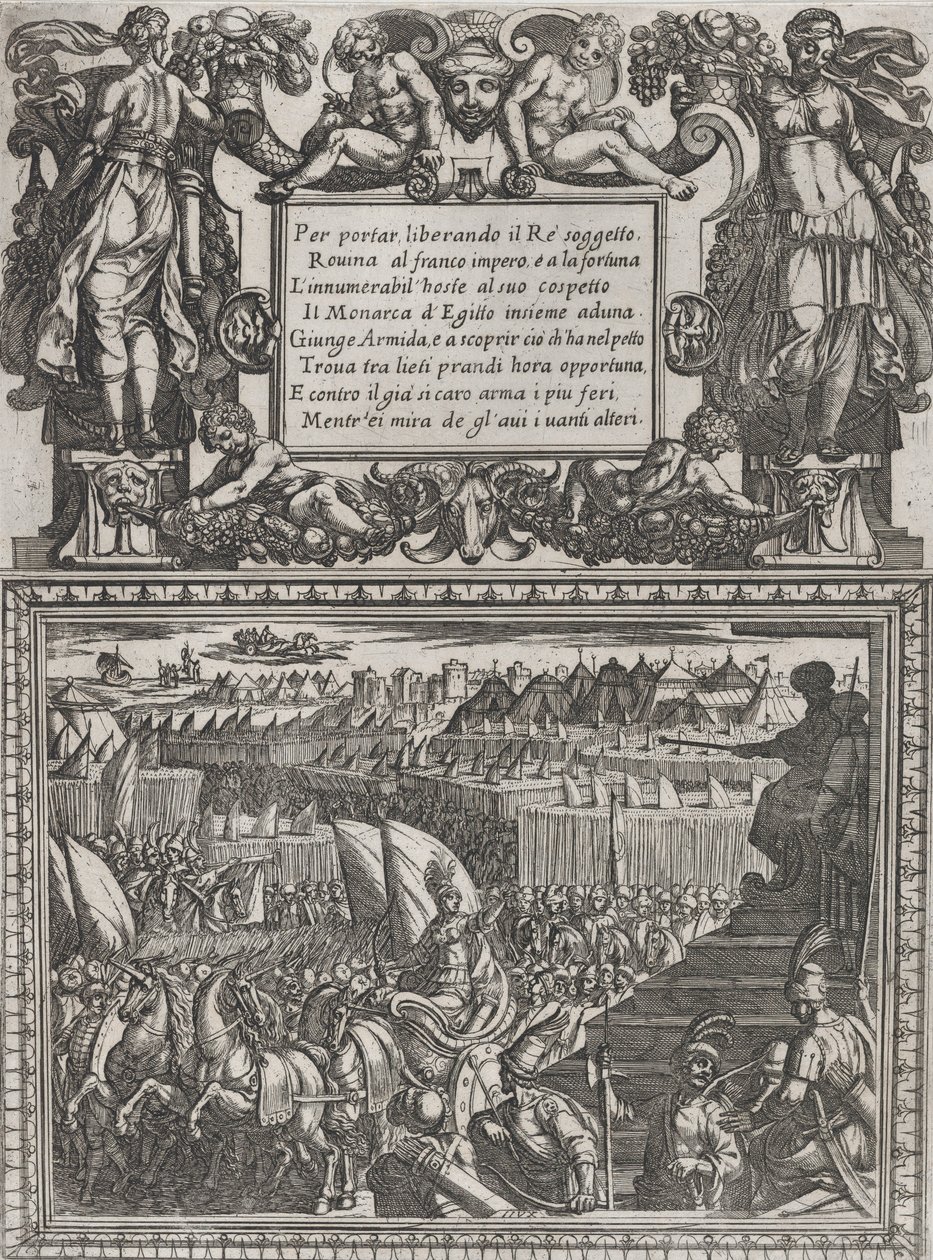 Plansch 17: Illustration till Canto XVII, från Torquato Tassos Gerusalemme liberata ..., ca. 1590-1630. av Antonio Tempesta