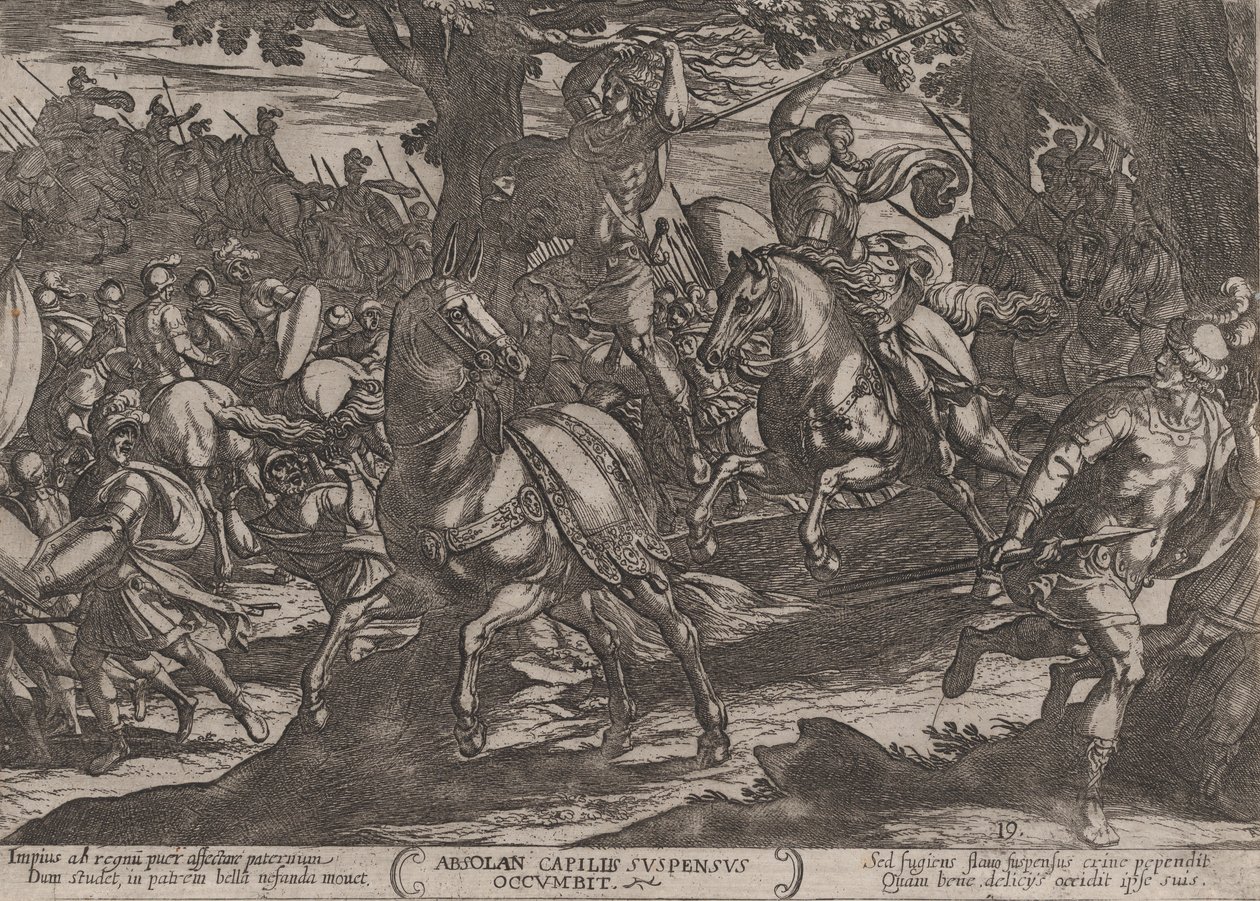 Plåt 19: Jacob Killing Absalom, från The Battles of the Old Testament, ca. 1..., ca. 1590-ca. 1610. av Antonio Tempesta