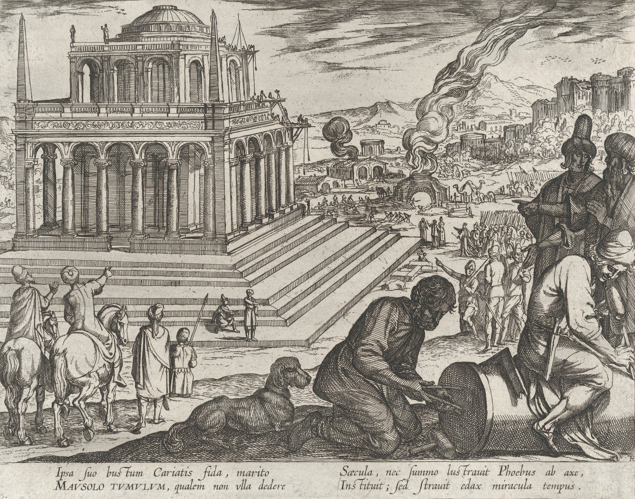 Plåt 5: Mausolus grav, från "Världens sju underverk", 1608. av Antonio Tempesta
