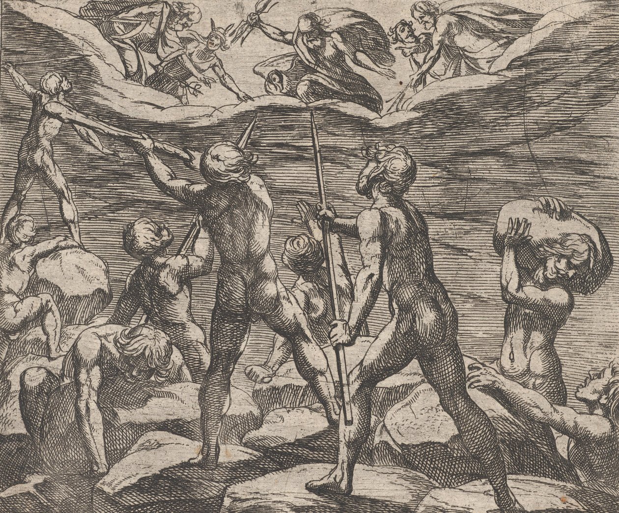 Plåt 6: Jättarna som försöker storma Olympus Gigantomachia, från Ovidius 