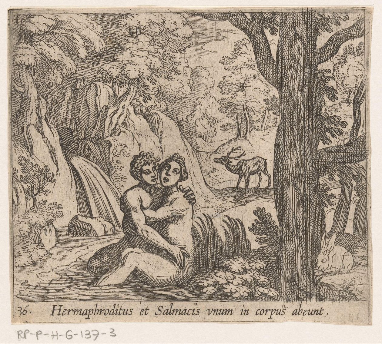 Salmacis och Hermafroditus Hermafroditus och Salmacius lämnar som en kropp (titel på objekt) Metamorfoseon eller transformationer (serietitel) Metamorfosen van Ovidius (serietitel) av Antonio Tempesta