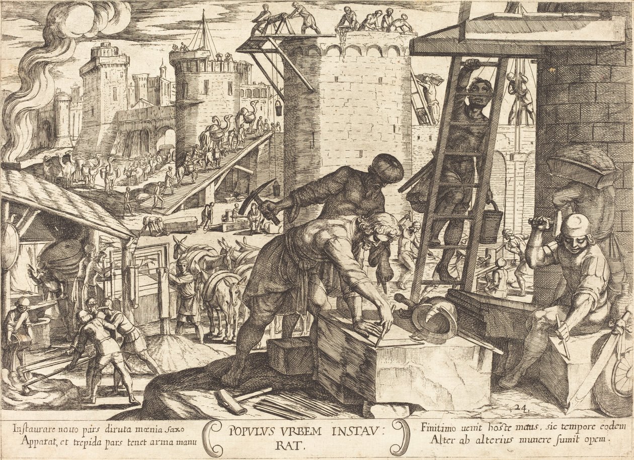 Israeliterna bygger om Jerusalems murar av Antonio Tempesta