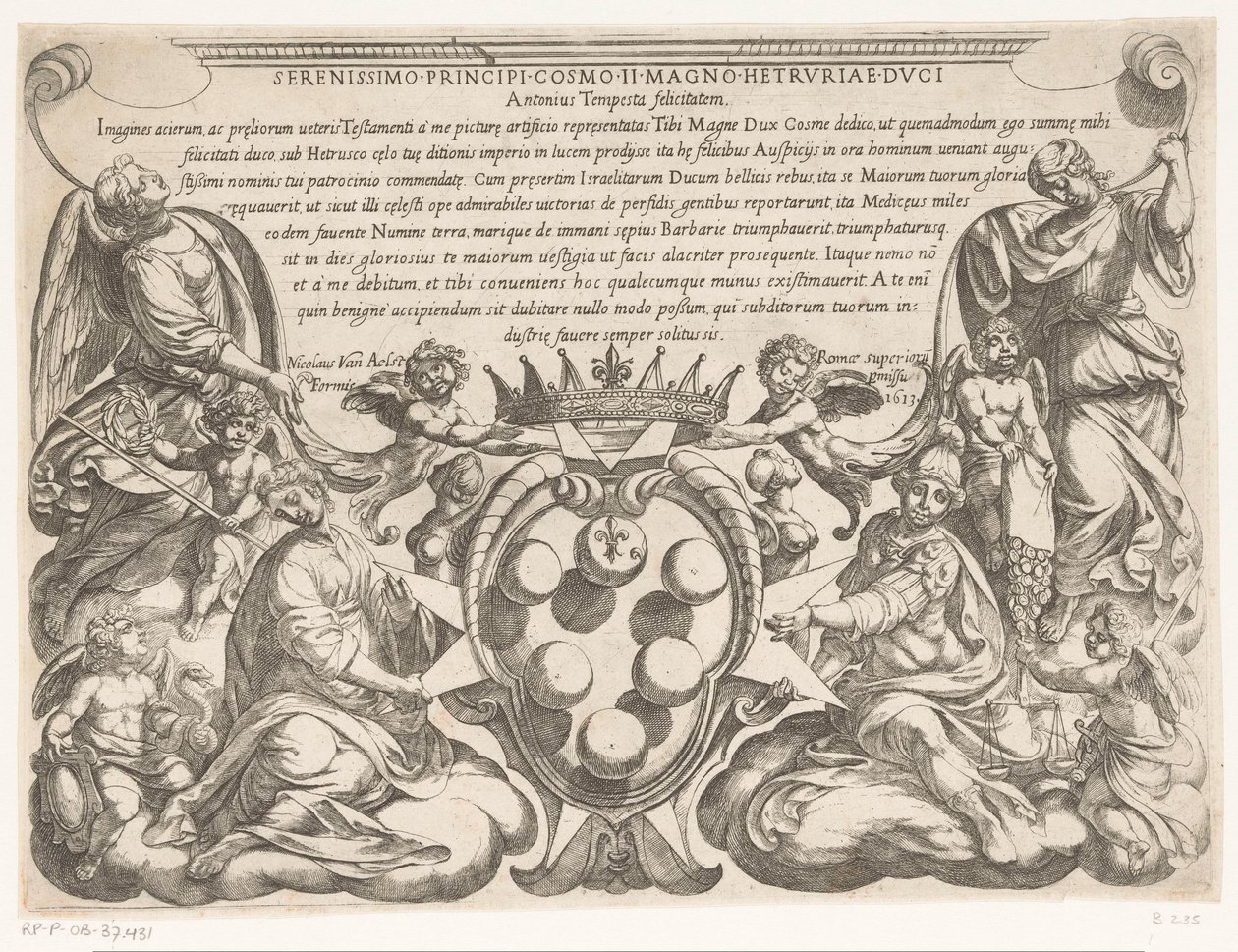 Titeltryck med dedikation till och vapen av Cosimo II de