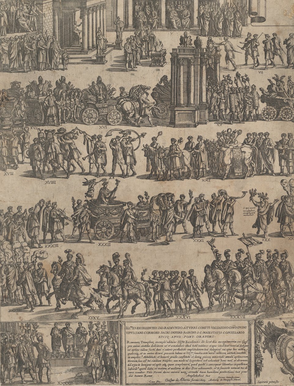 Triumf för en romersk kejsare på vänster sida, 1603. av Antonio Tempesta