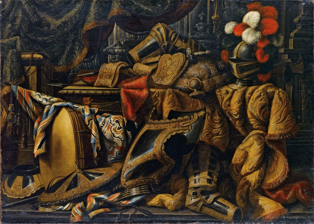 Pansar, hjälm, sköld, svärd (olja på duk) av Antonio Tibaldi