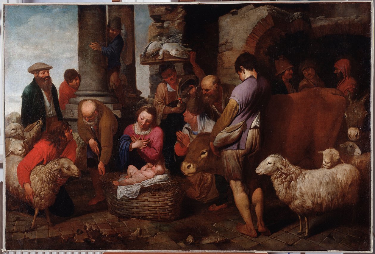 The Adoration of the Magi Målning av Antonio Travi (1608-1665) Genes Musei di Strada Nuova från 1600-talet (tidigare Palazzo Bianco) av Antonio Travi
