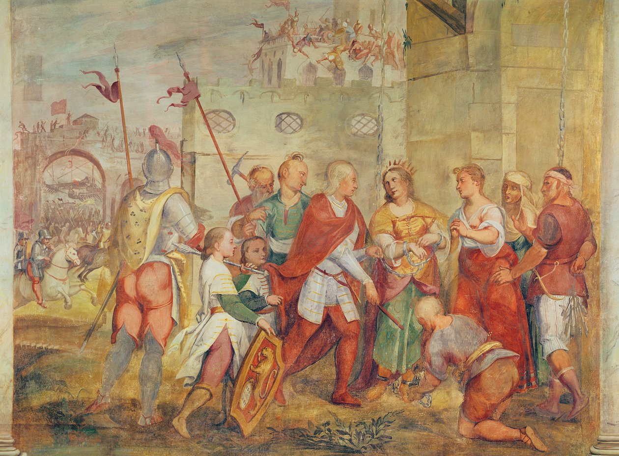 Jacopo Barbarigo befriade drottning Margareta av Ungern från turkarna 1426 (väggmålning) av Antonio Vassilacchi