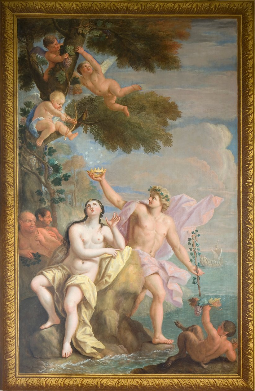 Nordlig väggmålning föreställande Bacchus och Ariadne, Banketthuset av Antonio Verrio