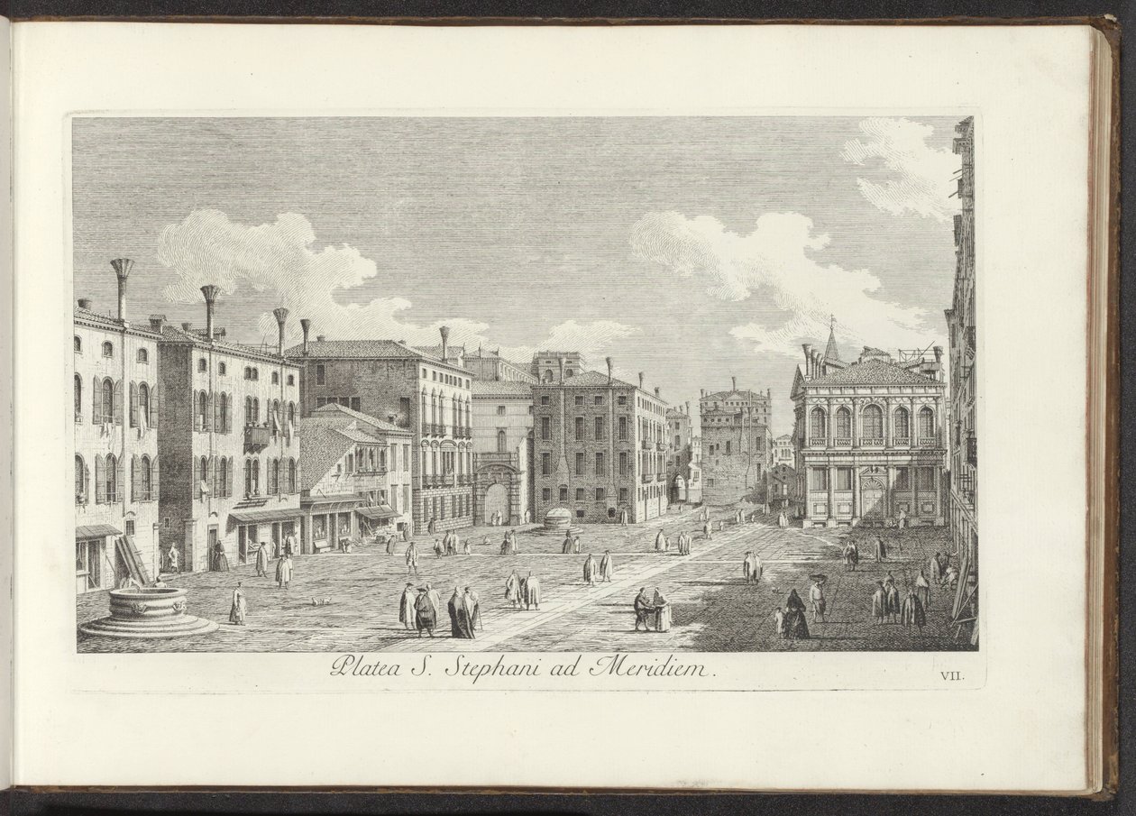 Utsikt över Campo Santo Stefano i Venedig Stefansplatsen i söder (titel på objektet) Gezichten op bugemenen en pleinen in Venetië (serietitel) Den mest kända utsikten över staden Venedig, från Antoniuskanalens 38:e panel, tryckt i mässing av Antonio Viss av Antonio Visentini