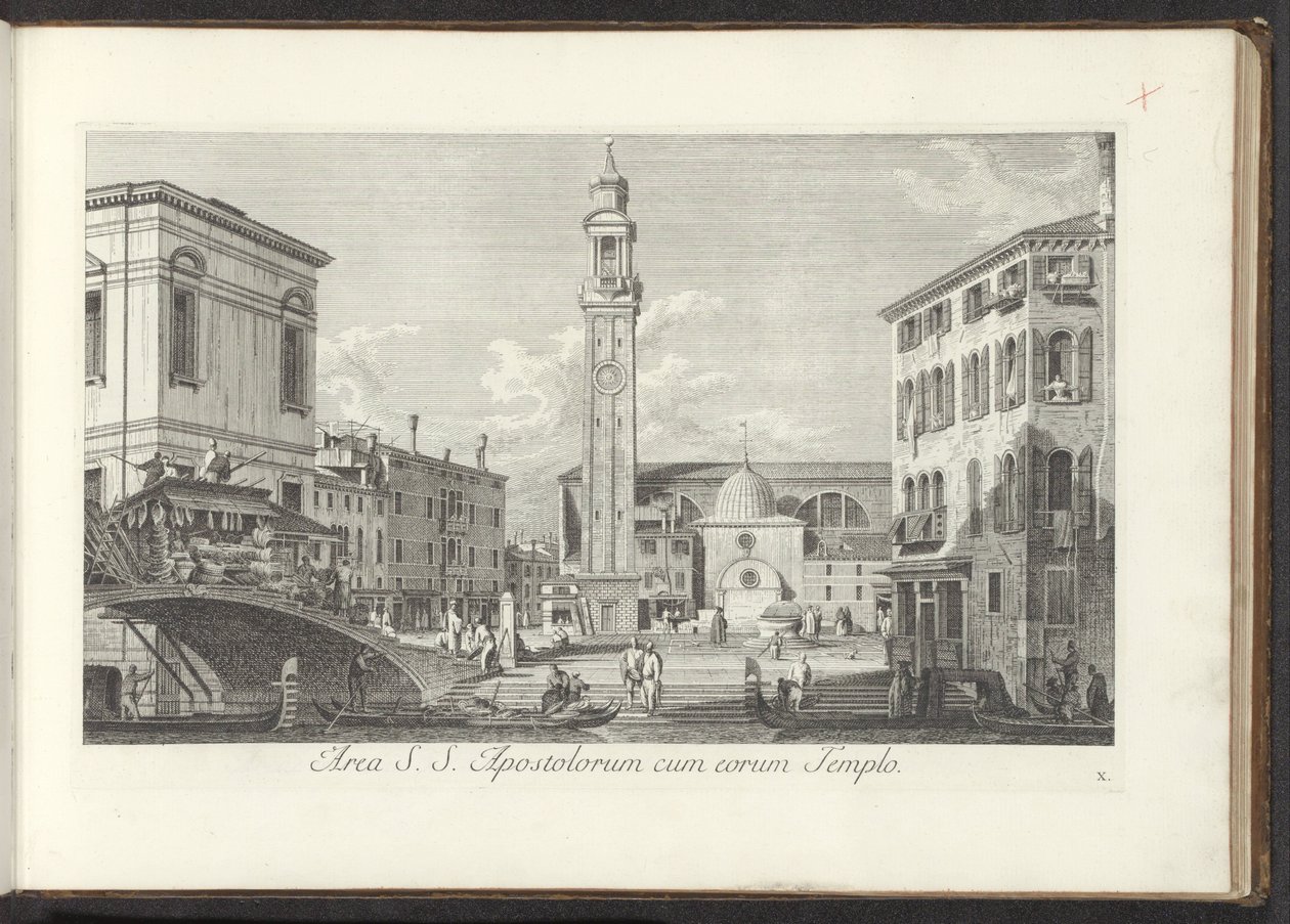 Utsikt över Campo dei Santi Apostoli te Venetië Område av St. S. Apostlar med deras tempel (titel på objekt) Gezichten op bugemenen en pleinen in Venetië (serietitel) De mer kända vyerna över staden Venedig, från Antoniuskanalens 38 paneler, tryckta i mäss av Antonio Visentini