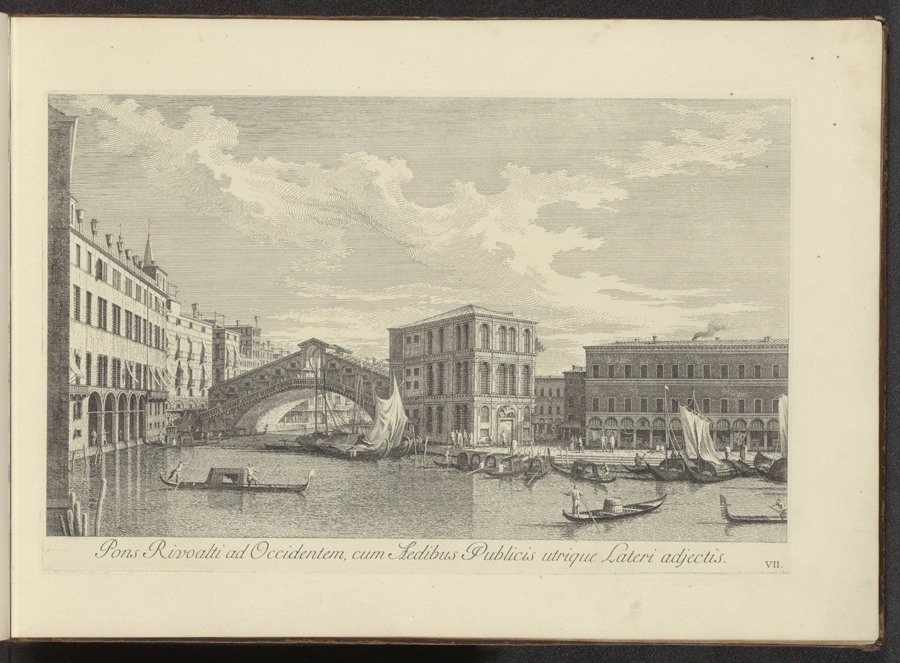 Se över Canal Grande, Palazzo dei Camerlenghi och Rialtobrug i Venedig Rivoaltibron mot väst, med de offentliga byggnaderna fästa på båda sidor (titel på objektet) Den mest kända utsikten över staden Venedig, från Antoniuskanalen 38 paneler i mässing ex av Antonio Visentini